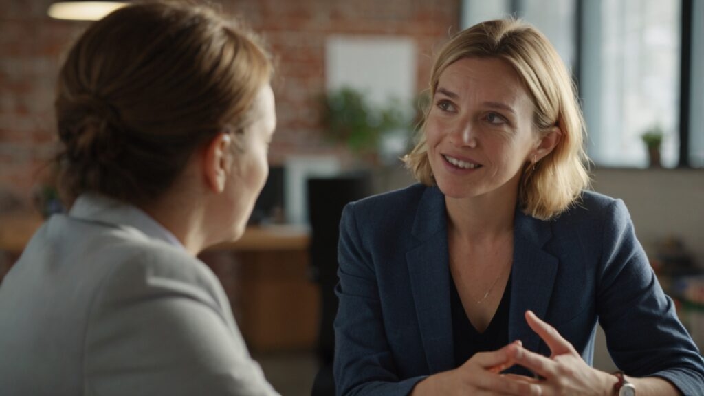 Líder dando feedback directo en una pizarra