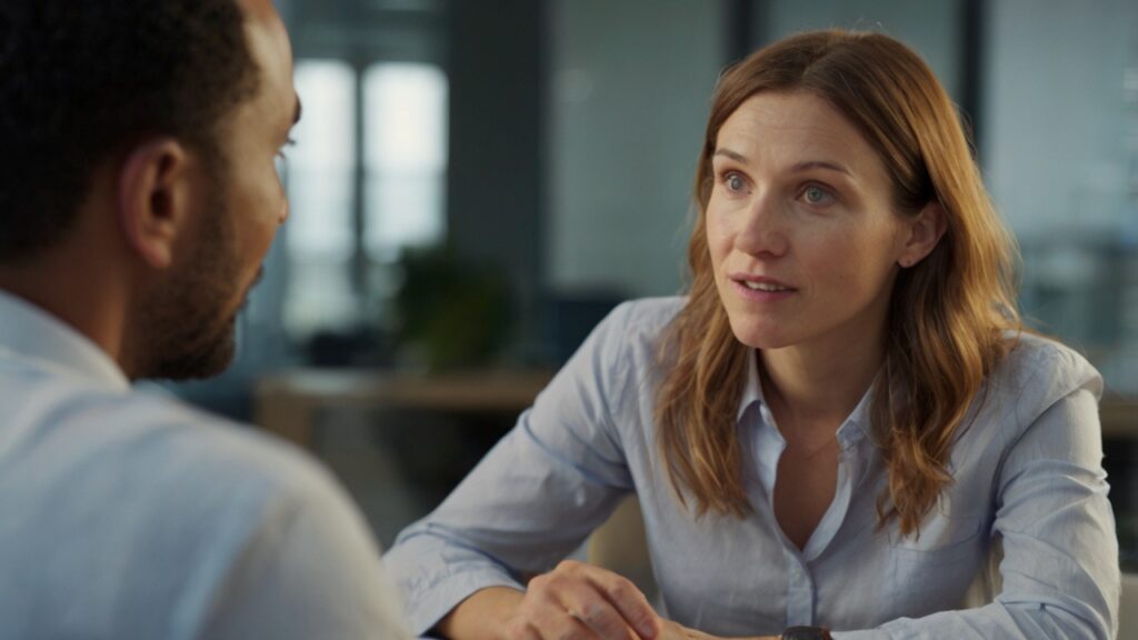 Líder y equipo discutiendo soluciones