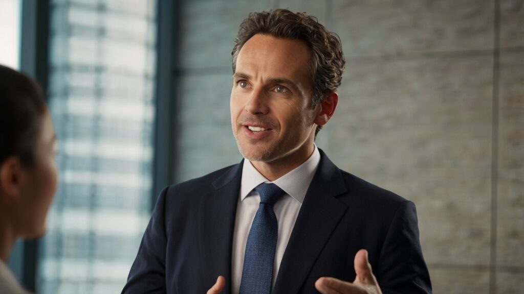 Orador gesticulando con energía.