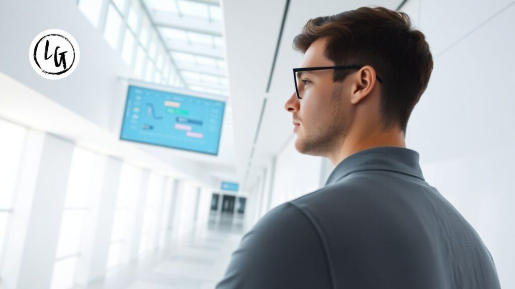 Profesional visualizando la evolución mediante una Línea del Tiempo: Organiza tu Historia en entorno moderno.