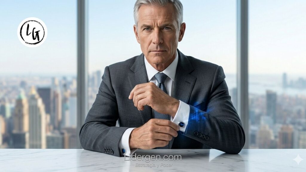 Fotografía de bellas artes minimalista que muestra una mano de líder refinada sosteniendo un prisma de cristal tallado sobre un escritorio de acero pulido. Un rayo de luz blanca pura atraviesa el prisma y se refracta, no en colores, sino en un haz perfectamente enfocado y potente del azul corporativo #0056D2 que impacta sobre una superficie de mármol blanco. El fondo es un entorno ejecutivo diáfano y luminoso.