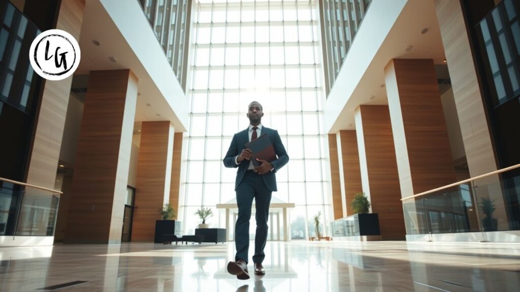 Joven líder con Mentalidad Emprendedora en un entorno de oficina moderna.