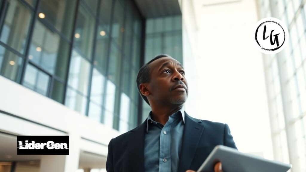 Directivo proyectando metas mediante un eje cronológico interactivo y moderno.