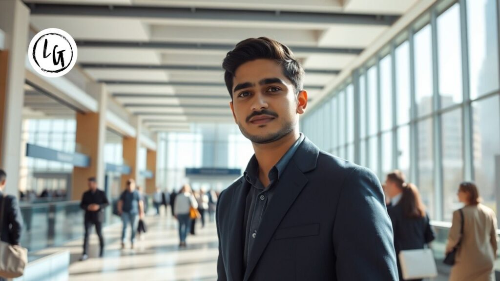 Directivo proyectando seguridad y gestión de la incertidumbre psicología en un entorno corporativo.