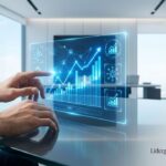 Mecanismo de precisión de reloj suizo bañado en luz azul Lidergen sobre fondo de oficina luminosa, simbolizando la ingeniería operativa de un negocio por internet desde casa exitoso.