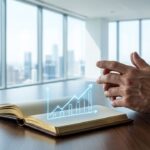 Un único engranaje de acero de precisión con luminiscencia azul Lidergen sobre fondo de oficina luminosa, simbolizando la ingeniería financiera detrás de los mejores negocios para empezar con poco dinero (bootstrapping) para directivos.