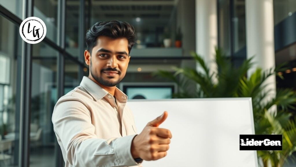 Emprendedor liderando sesión de productividad laboral estratégica.