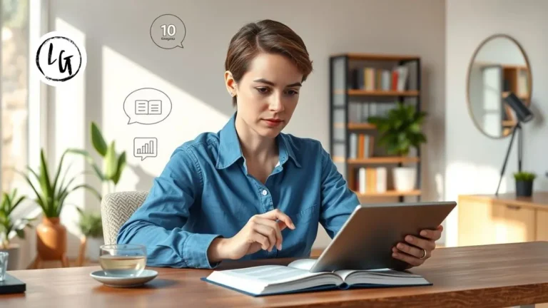 Persona analizando información en su vida cotidiana aplicando pensamiento crítico con lupa sobre noticias y datos para tomar decisiones fundamentadas