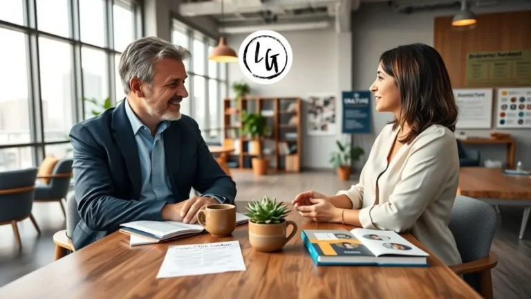 Líder servicial facilitando conversación 1:1 con miembro del equipo mostrando escucha activa, empatía y eliminación de obstáculos en oficina moderna