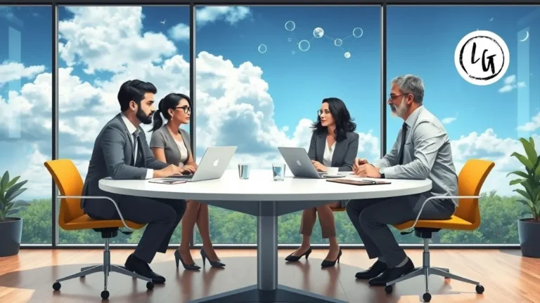 Equipo diverso de profesionales colaborando en entorno dinámico, demostrando resiliencia organizacional y adaptabilidad ante cambios