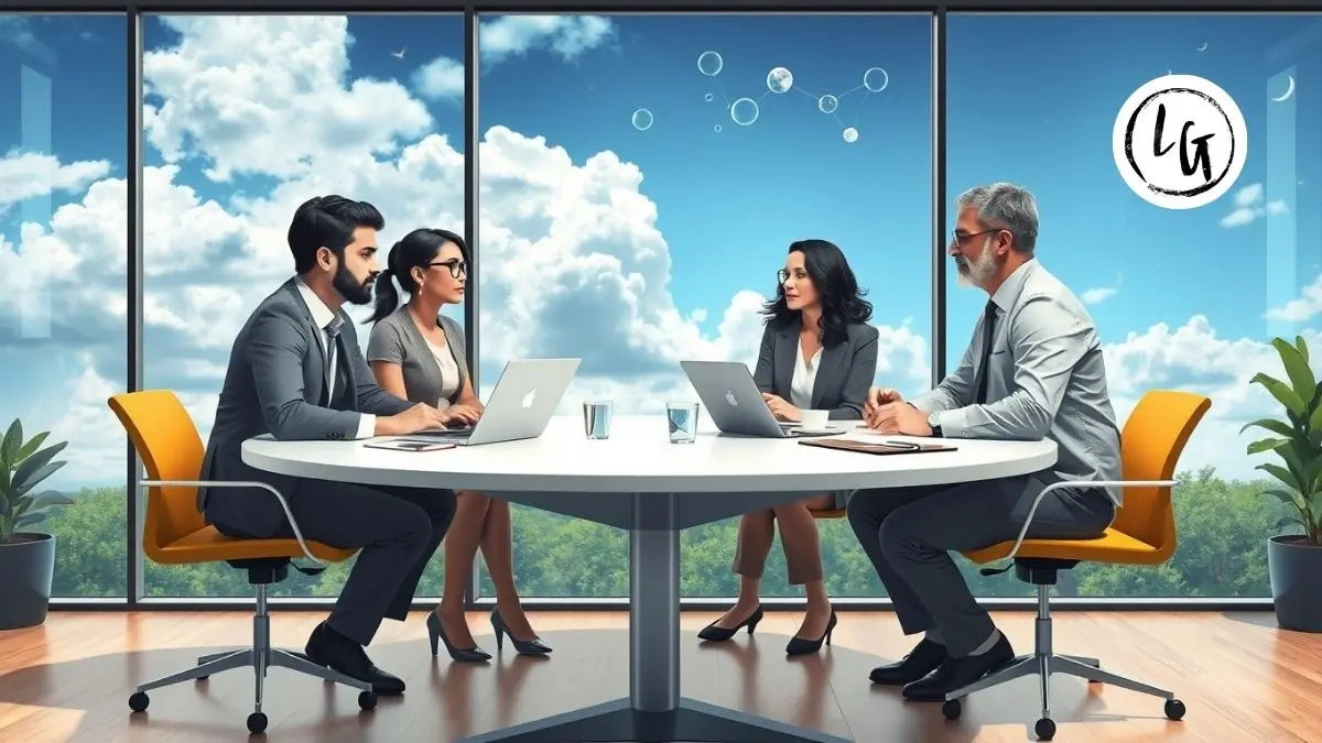 Equipo diverso de profesionales colaborando en entorno dinámico, demostrando resiliencia organizacional y adaptabilidad ante cambios